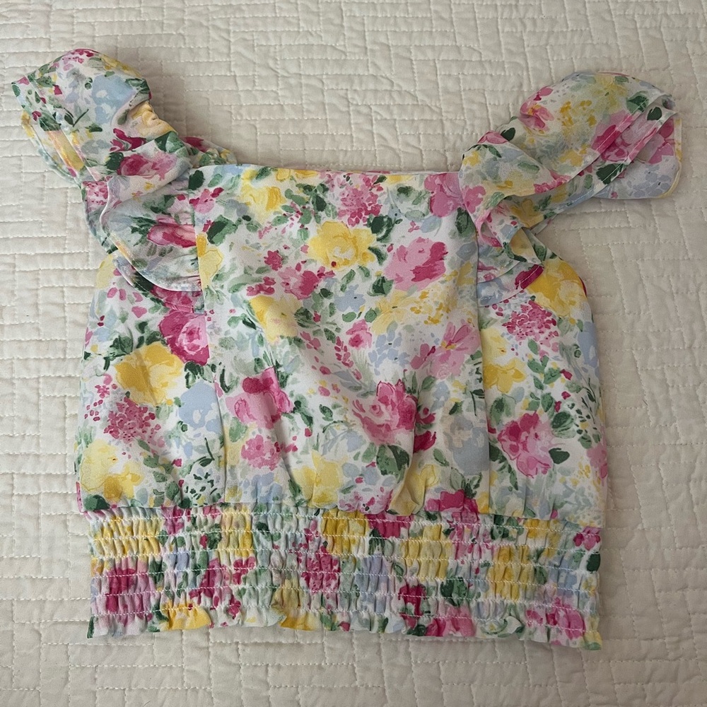 Janie & Jack Girls Floral Smocked Waist Chiffon Spring Ruffle Top Sz 4